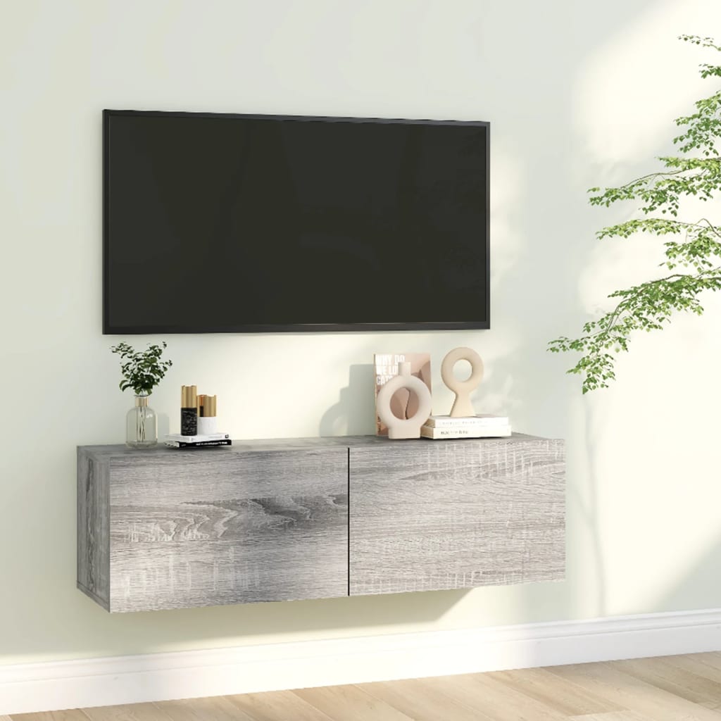 Nástenná TV skrinka sivá sonoma 100x30x30 cm spracované drevo
