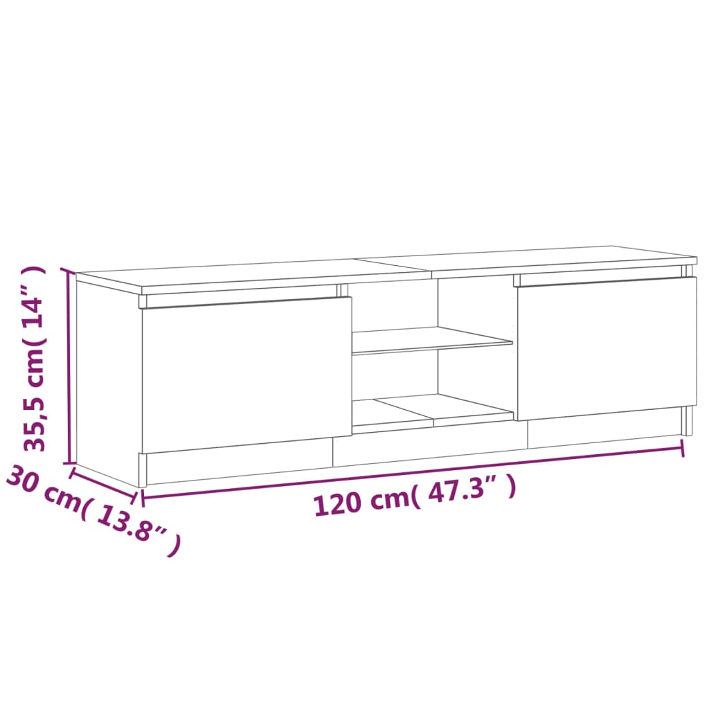 TV skrinka s LED, sivý dub sonoma 120x30x35,5 cm