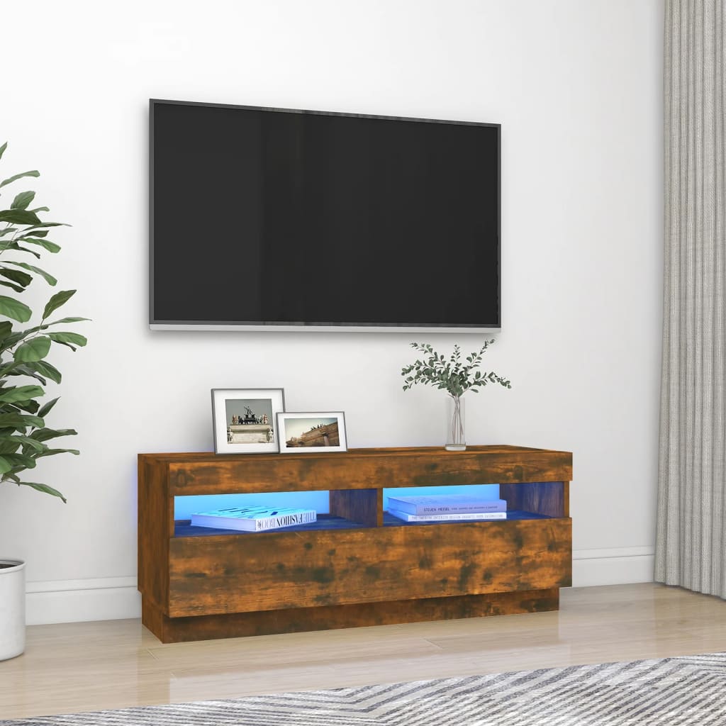 TV skrinka s LED, tmavý dub 100x35x40 cm