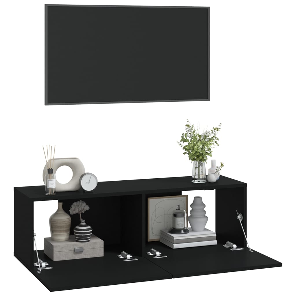 Nástenné TV skrinky 2 ks čierne 100x30x30 cm kompozitné drevo