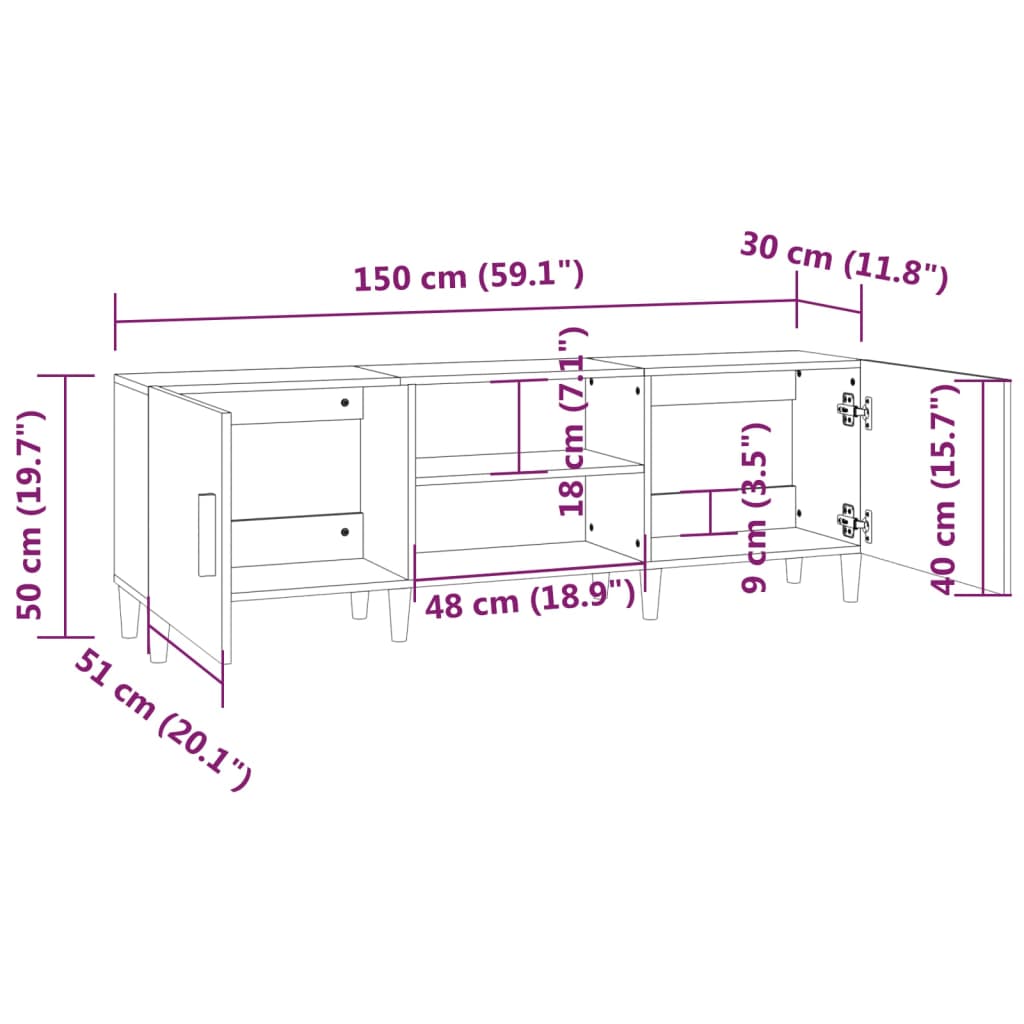 TV stolík biely 150x30x50 cm spracované drevo