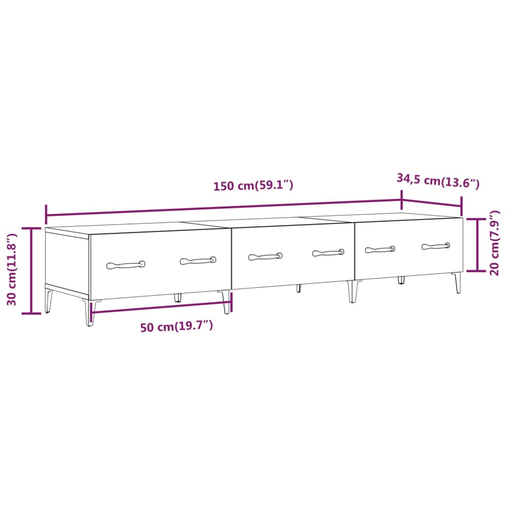 TV stolík čierny 150x34,5x30 cm spracované drevo