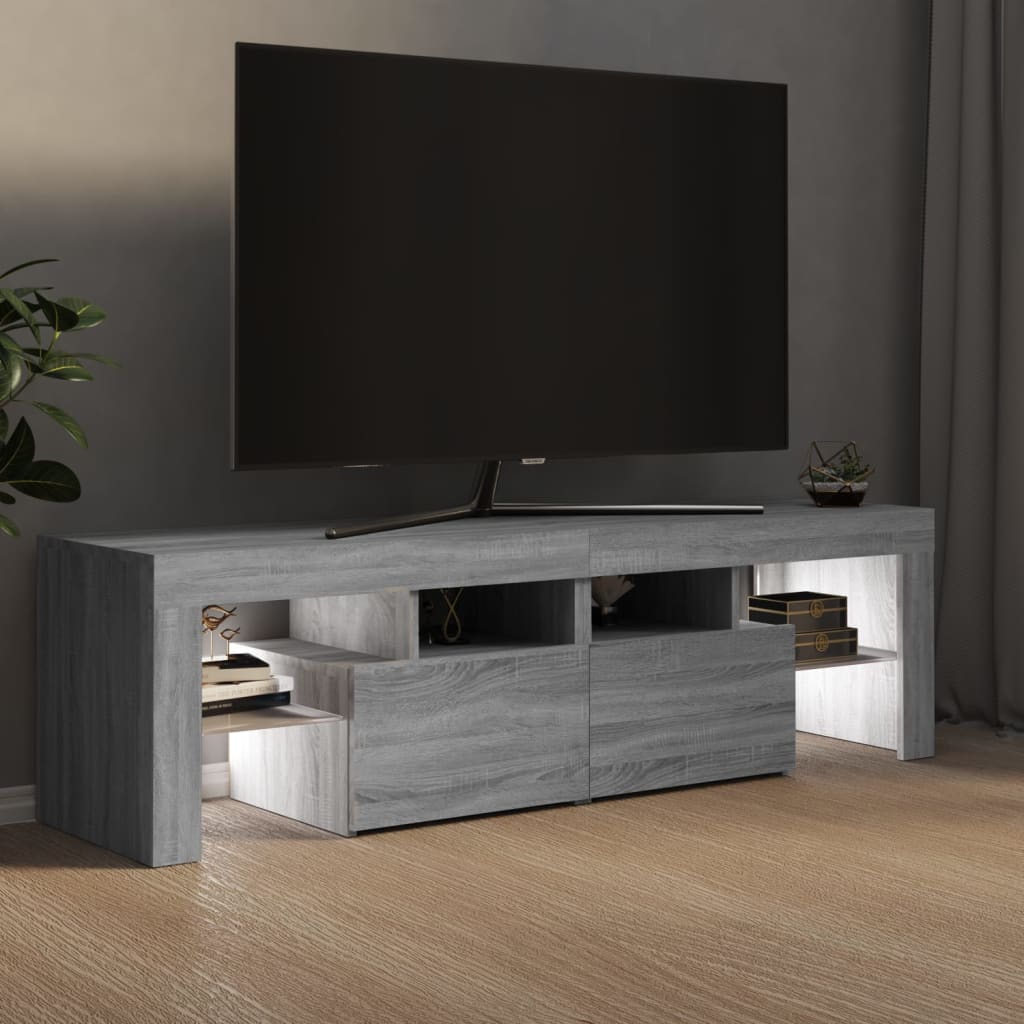 TV skrinka s LED svetlami sivá sonoma 140 x 36,5 x 40 cm