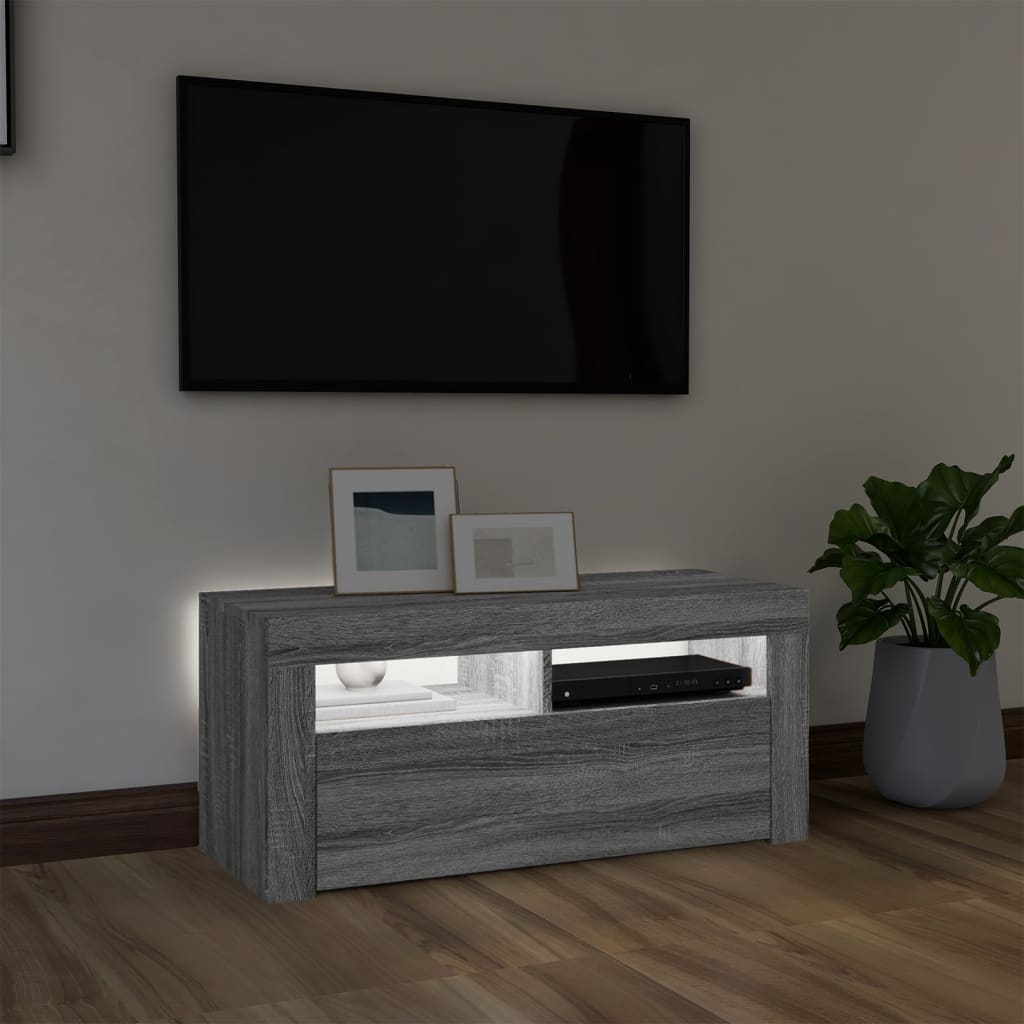 TV skrinka s LED svetlami sivý dub sonoma 90x35x40 cm