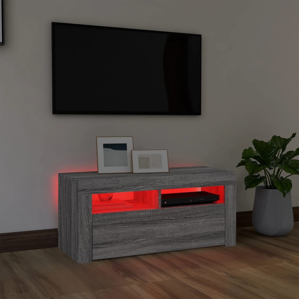 TV skrinka s LED svetlami sivý dub sonoma 90x35x40 cm