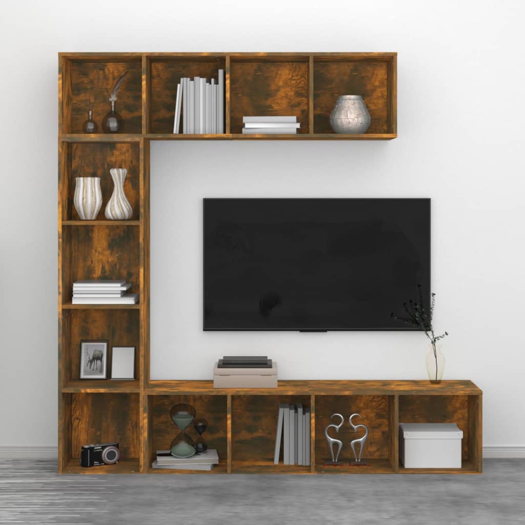 3-dielna knižnica/TV skrinka dymový dub 180x30x180 cm