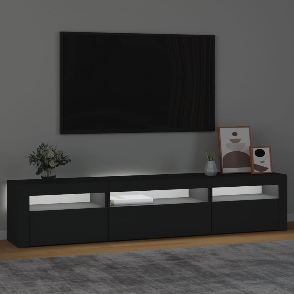 TV skrinka s LED svetlami čierna 195x35x40 cm