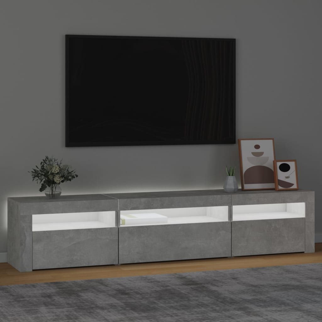 TV skrinka s LED svetlami betónová sivá 195x35x40 cm