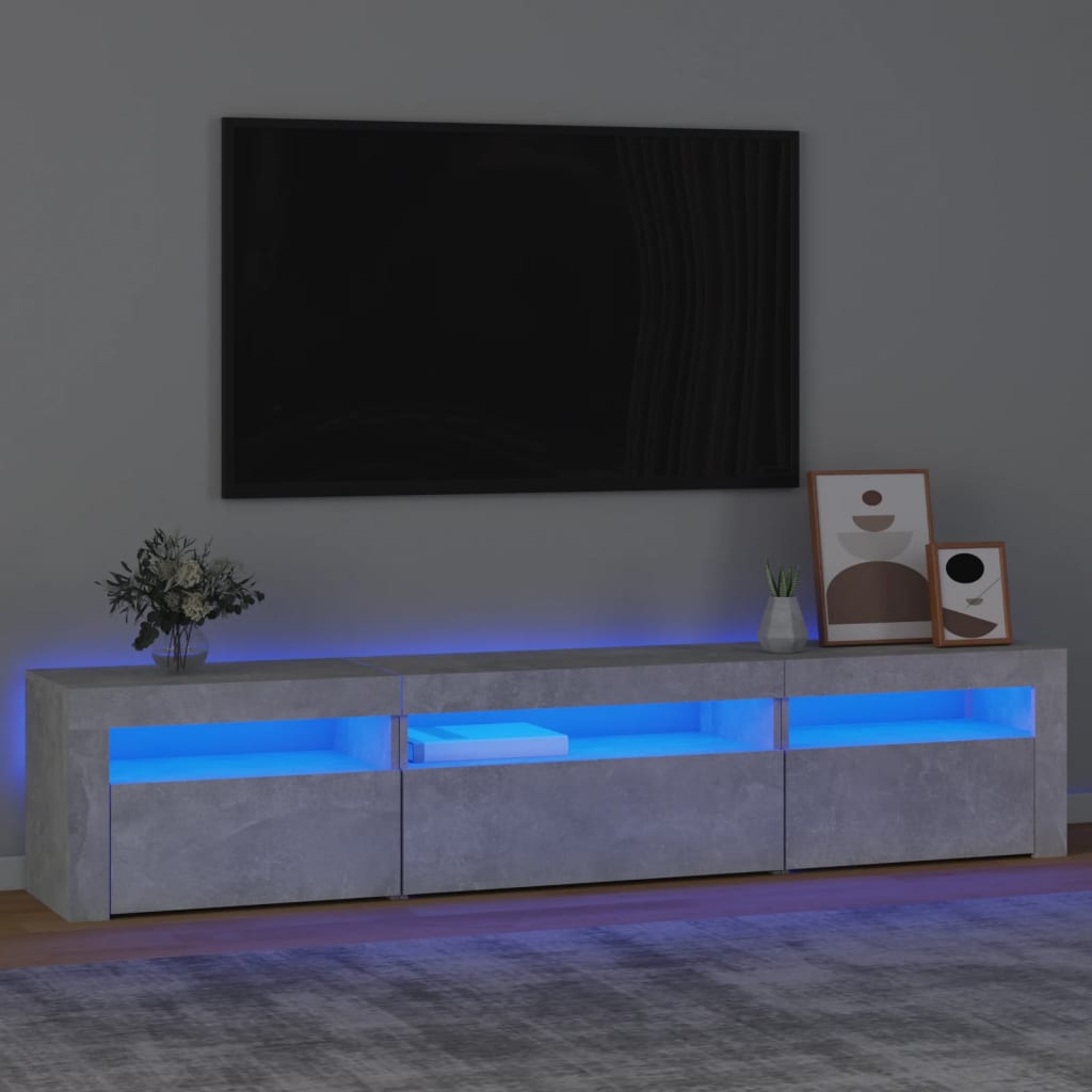 TV skrinka s LED svetlami betónová sivá 195x35x40 cm