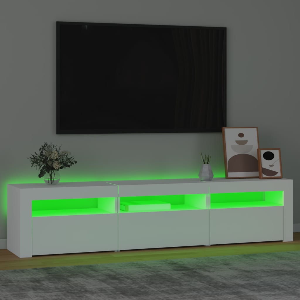 TV skrinka s LED svetlami biely 180x35x40 cm