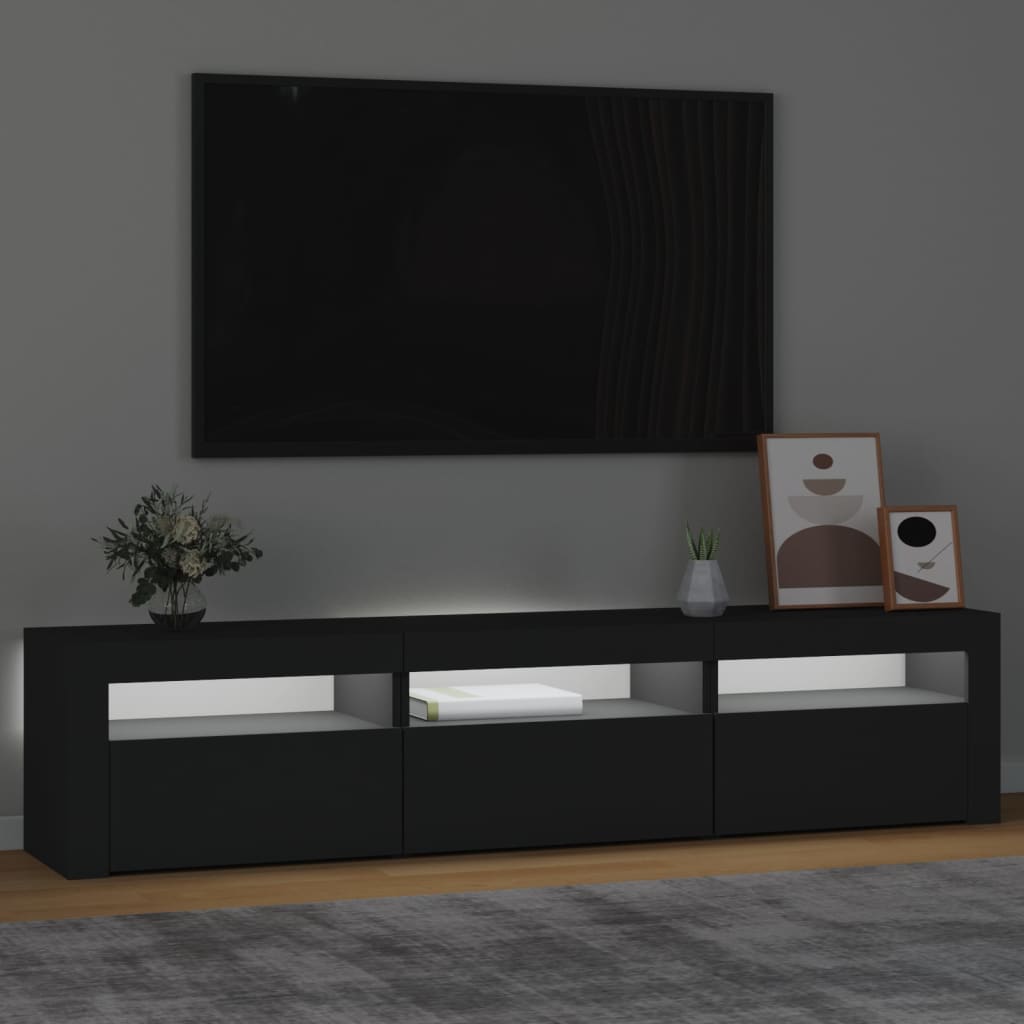 TV skrinka s LED svetlami čierna 180x35x40 cm