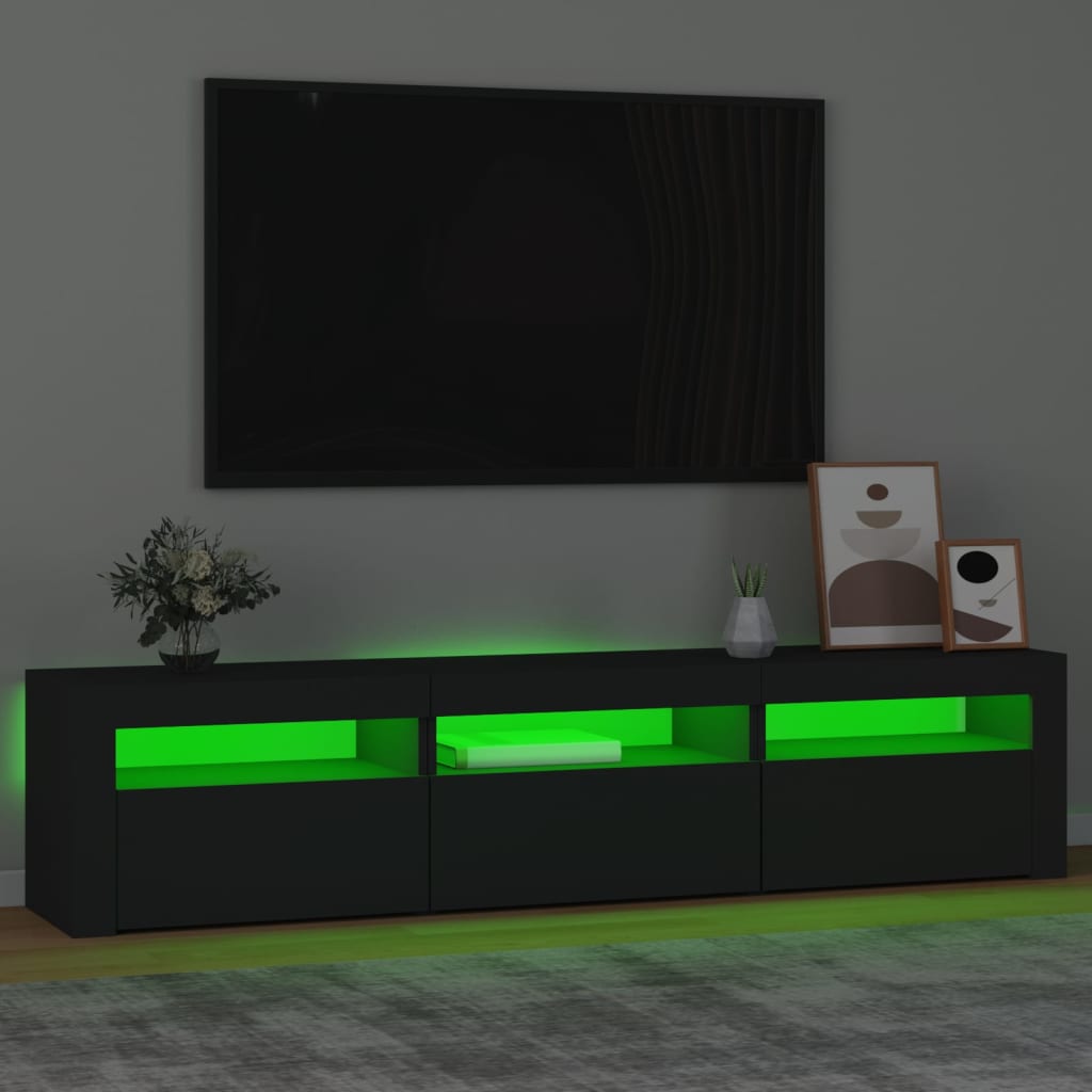 TV skrinka s LED svetlami čierna 180x35x40 cm
