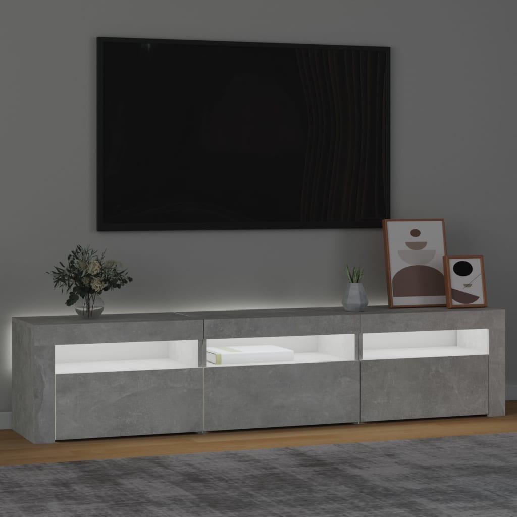 TV skrinka s LED svetlami betónová sivá 180x35x40 cm