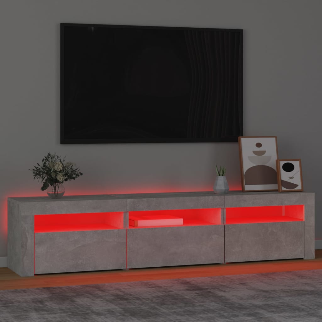 TV skrinka s LED svetlami betónová sivá 180x35x40 cm