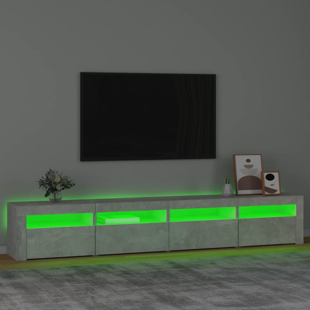 TV skrinka s LED svetlami betónová sivá 240 x 35 x 40 cm
