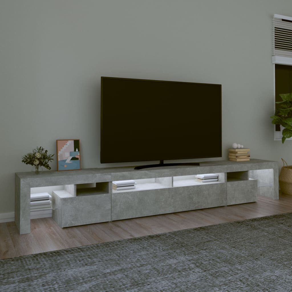 TV skrinka s LED svetlami betónová sivá 260 x 36,5 x 40 cm