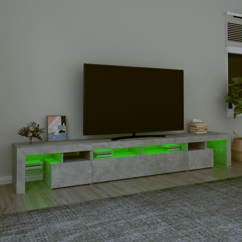 TV skrinka s LED svetlami betónová sivá 260 x 36,5 x 40 cm