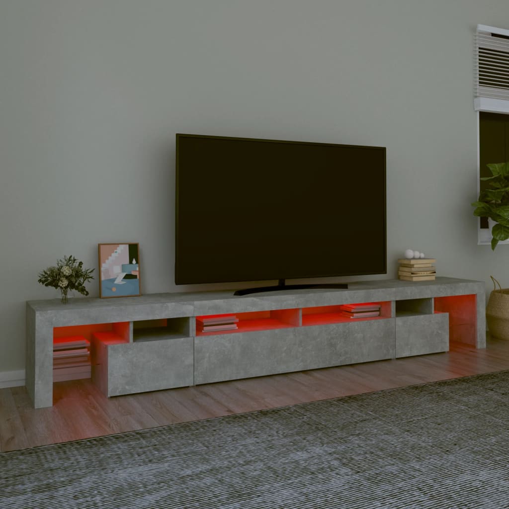 TV skrinka s LED svetlami betónová sivá 260 x 36,5 x 40 cm