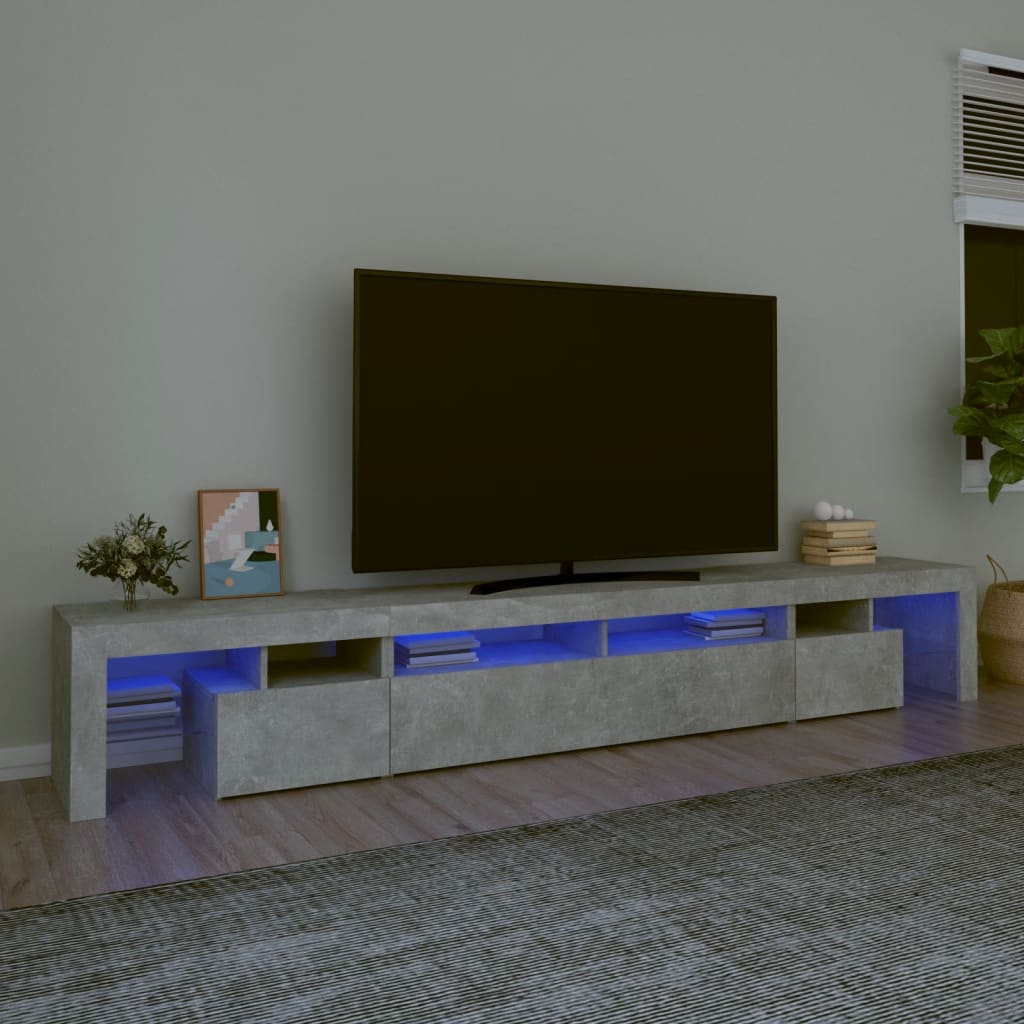 TV skrinka s LED svetlami betónová sivá 260 x 36,5 x 40 cm