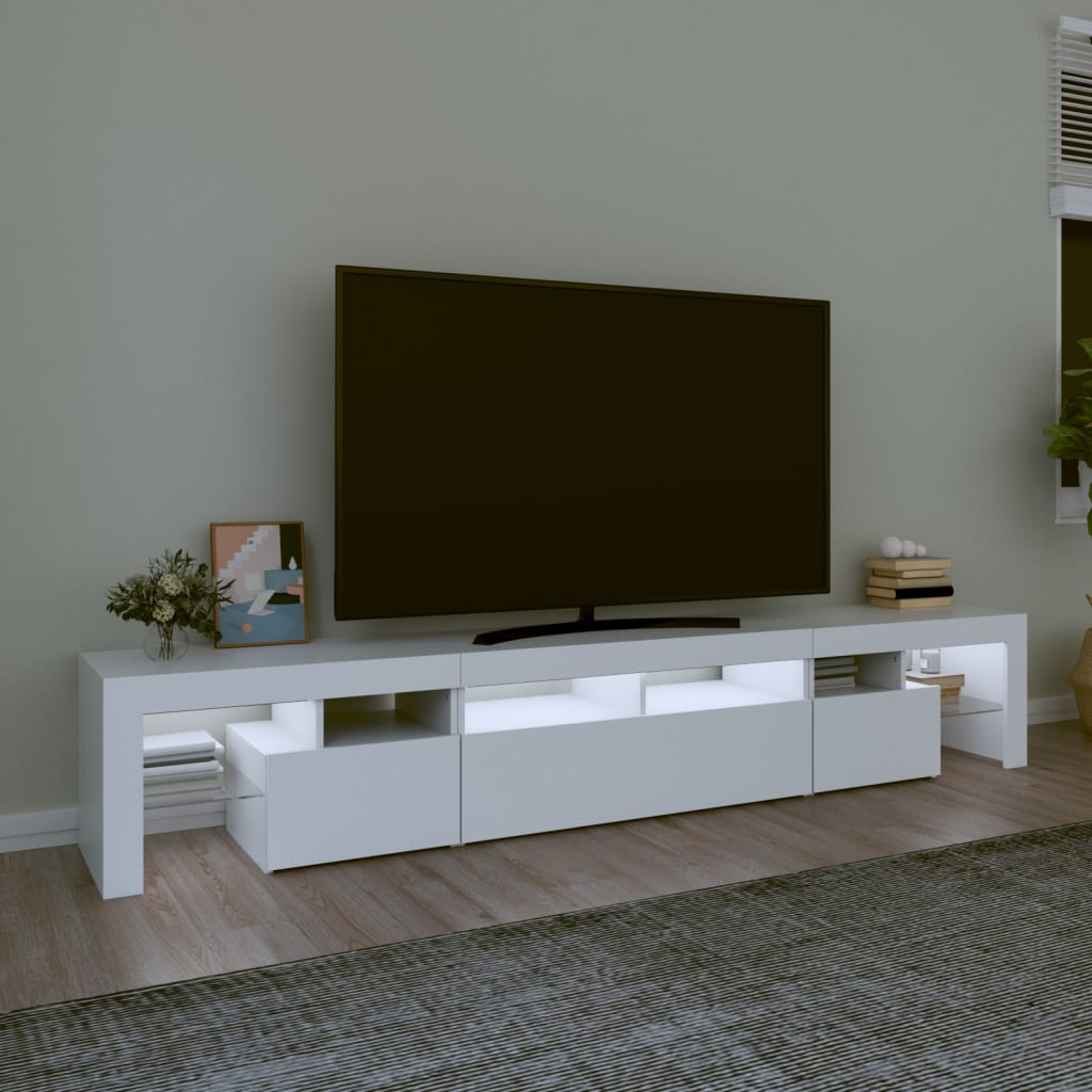 TV skrinka s LED svetlami biela 230x36,5x40 cm