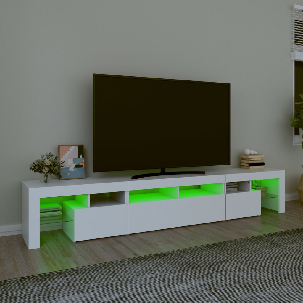 TV skrinka s LED svetlami biela 230x36,5x40 cm