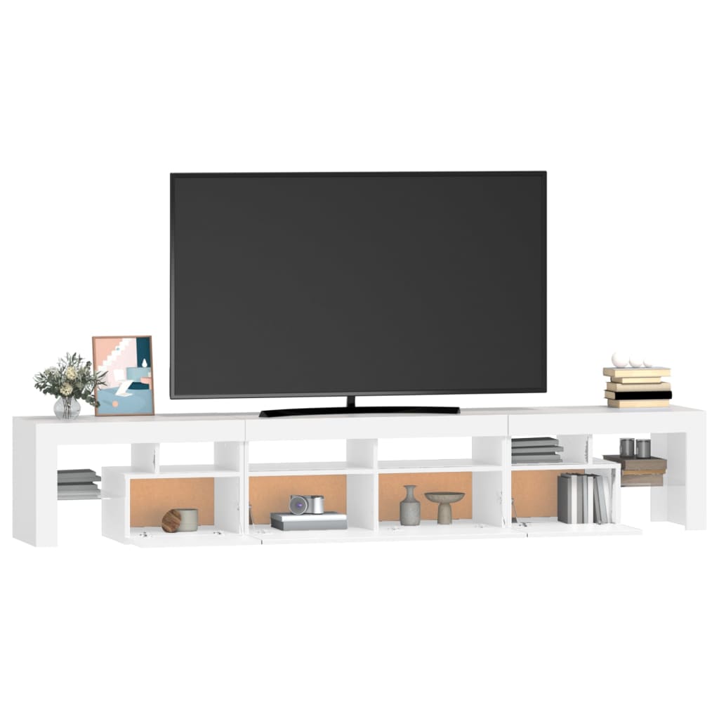 TV skrinka s LED svetlami biela 230x36,5x40 cm