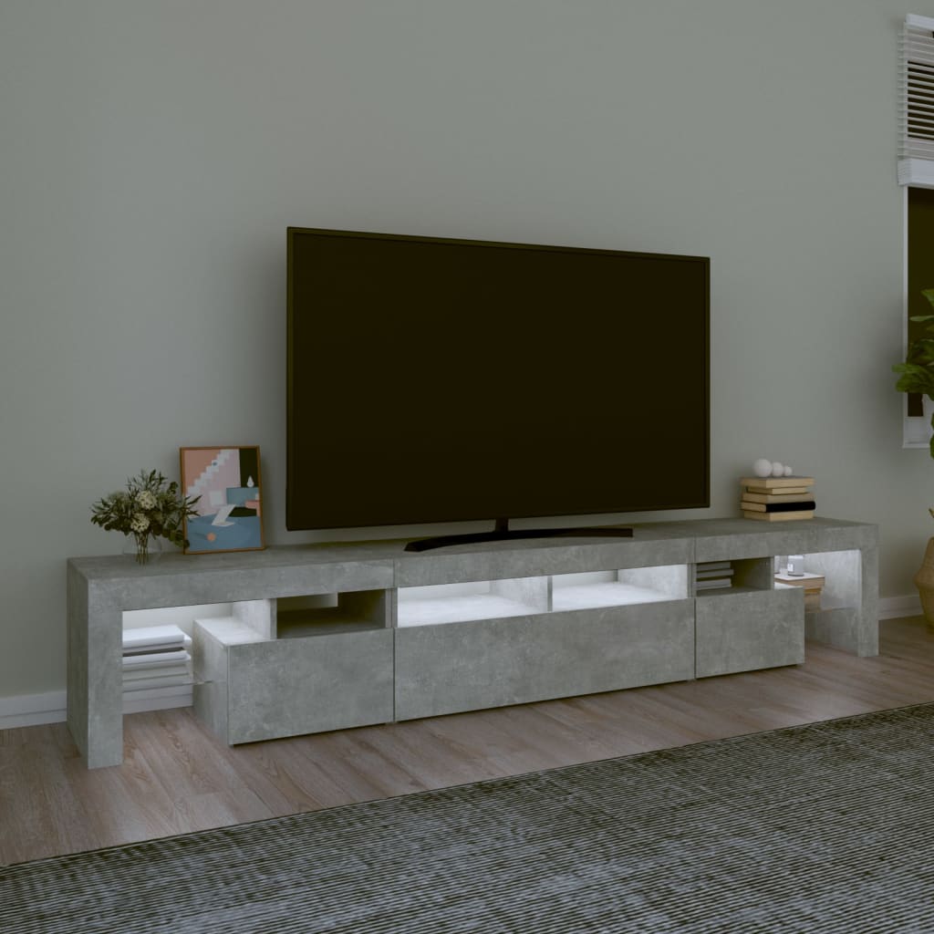 TV skrinka s LED svetlami betónová sivá 230 x 36,5 x 40 cm