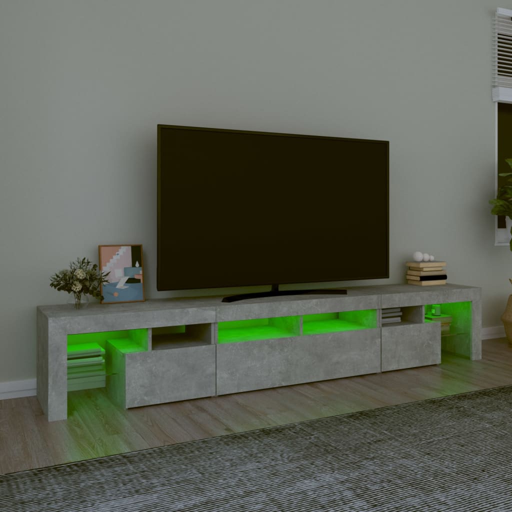TV skrinka s LED svetlami betónová sivá 230 x 36,5 x 40 cm