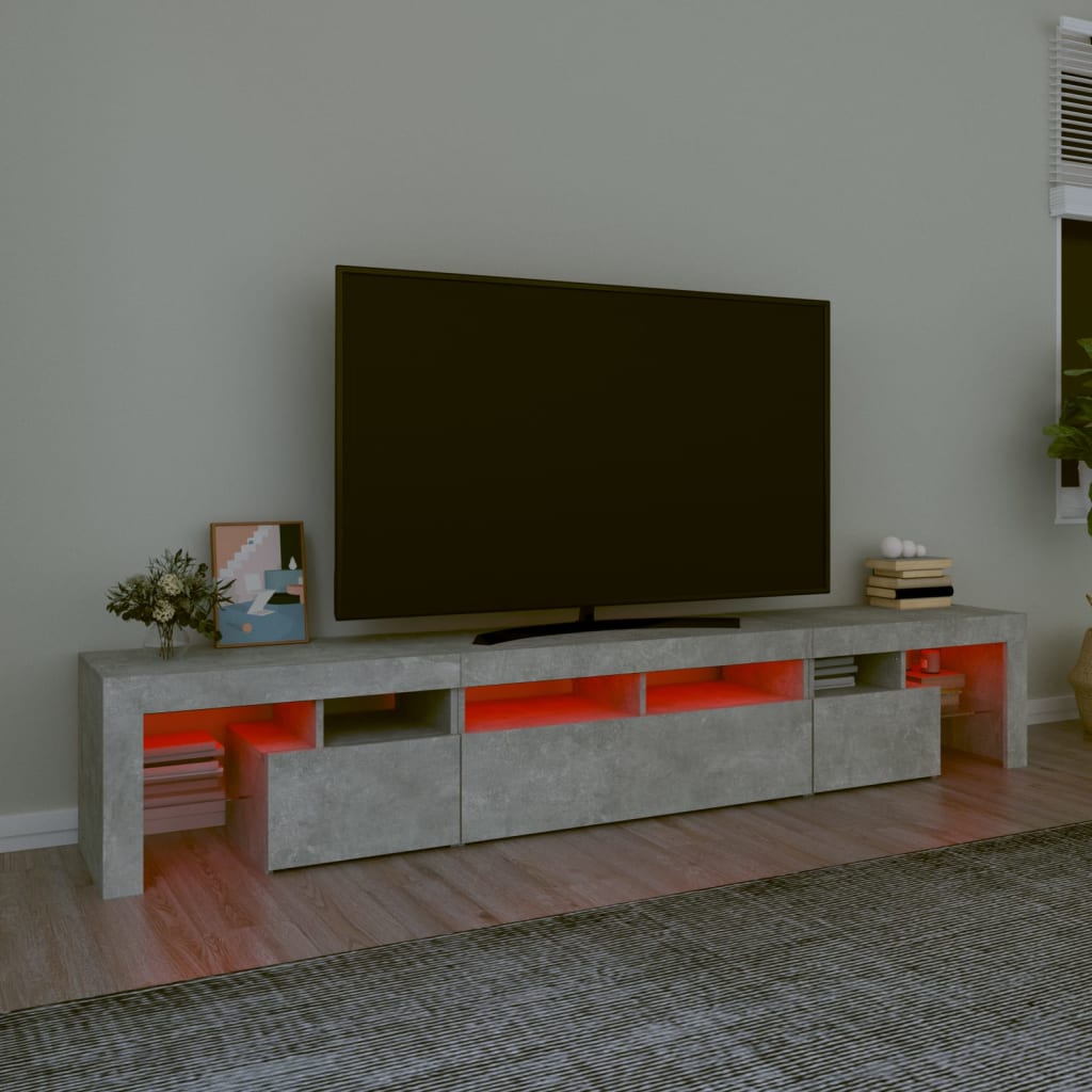 TV skrinka s LED svetlami betónová sivá 230 x 36,5 x 40 cm