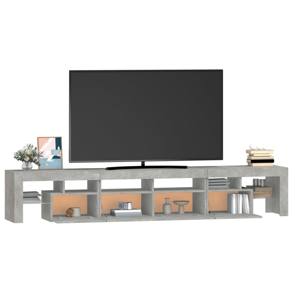 TV skrinka s LED svetlami betónová sivá 230 x 36,5 x 40 cm