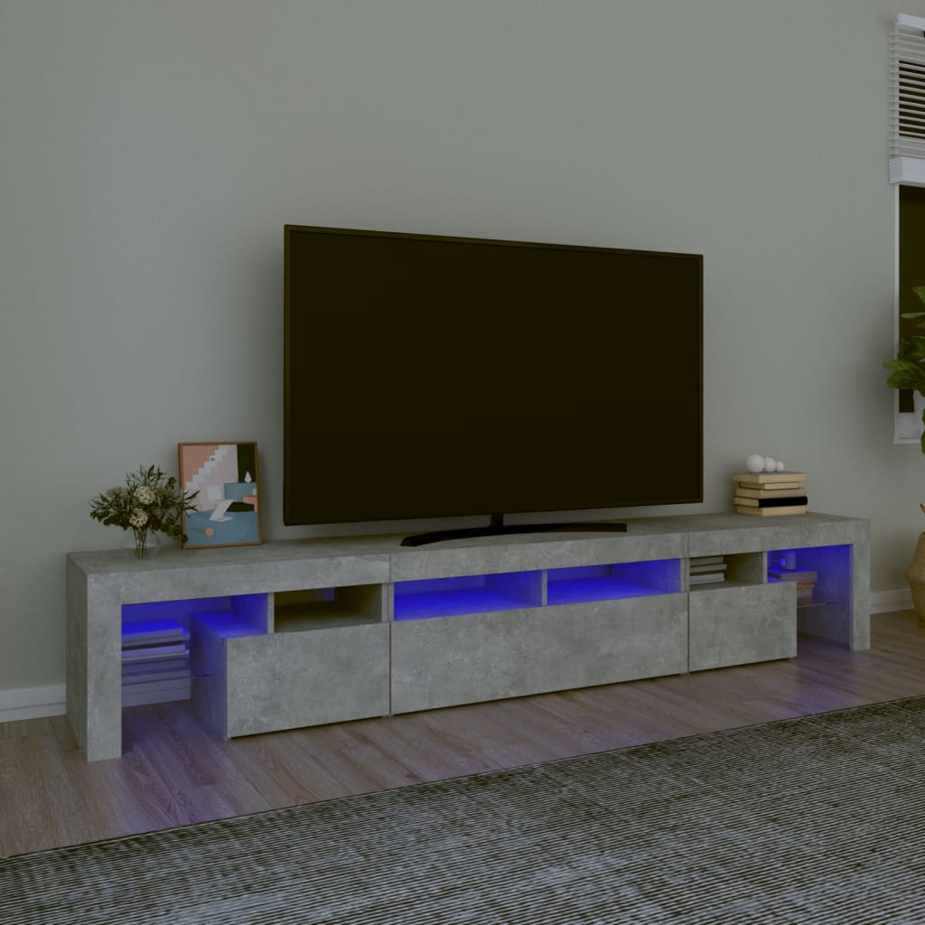 TV skrinka s LED svetlami betónová sivá 230 x 36,5 x 40 cm
