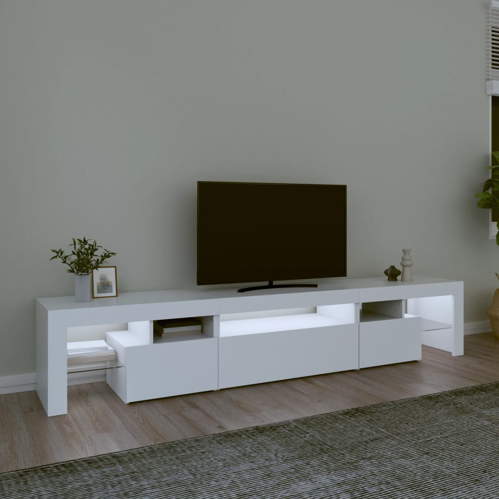 TV skrinka s LED svetlami biela 215x36,5x40 cm