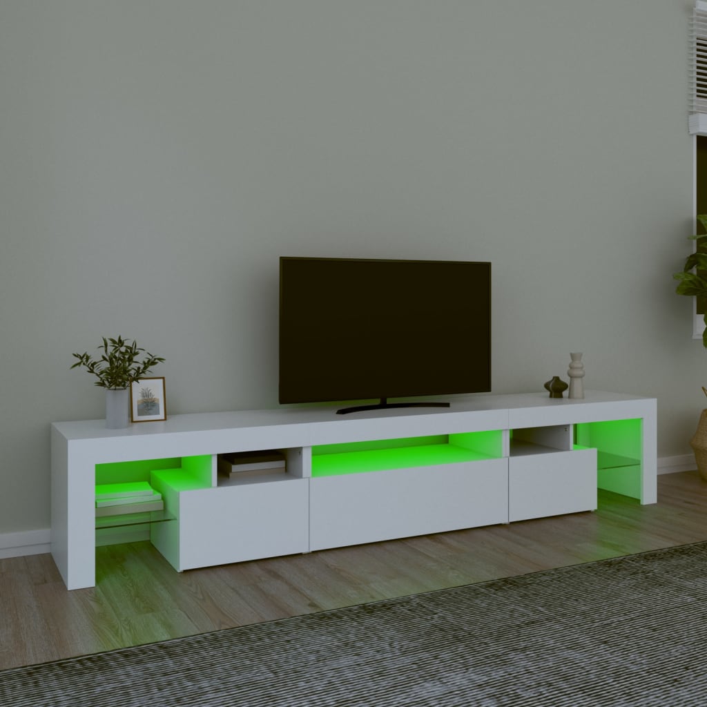 TV skrinka s LED svetlami biela 215x36,5x40 cm
