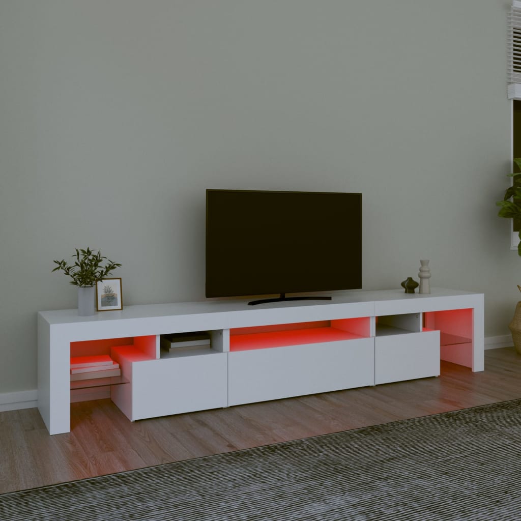 TV skrinka s LED svetlami biela 215x36,5x40 cm