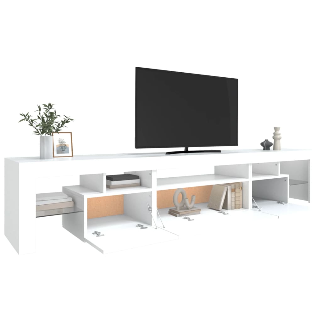 TV skrinka s LED svetlami biela 215x36,5x40 cm