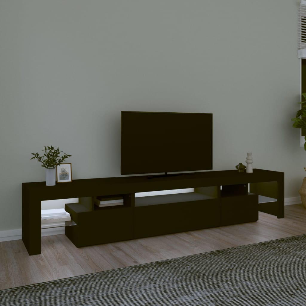 TV skrinka s LED svetlami čierna 215x36,5x40 cm