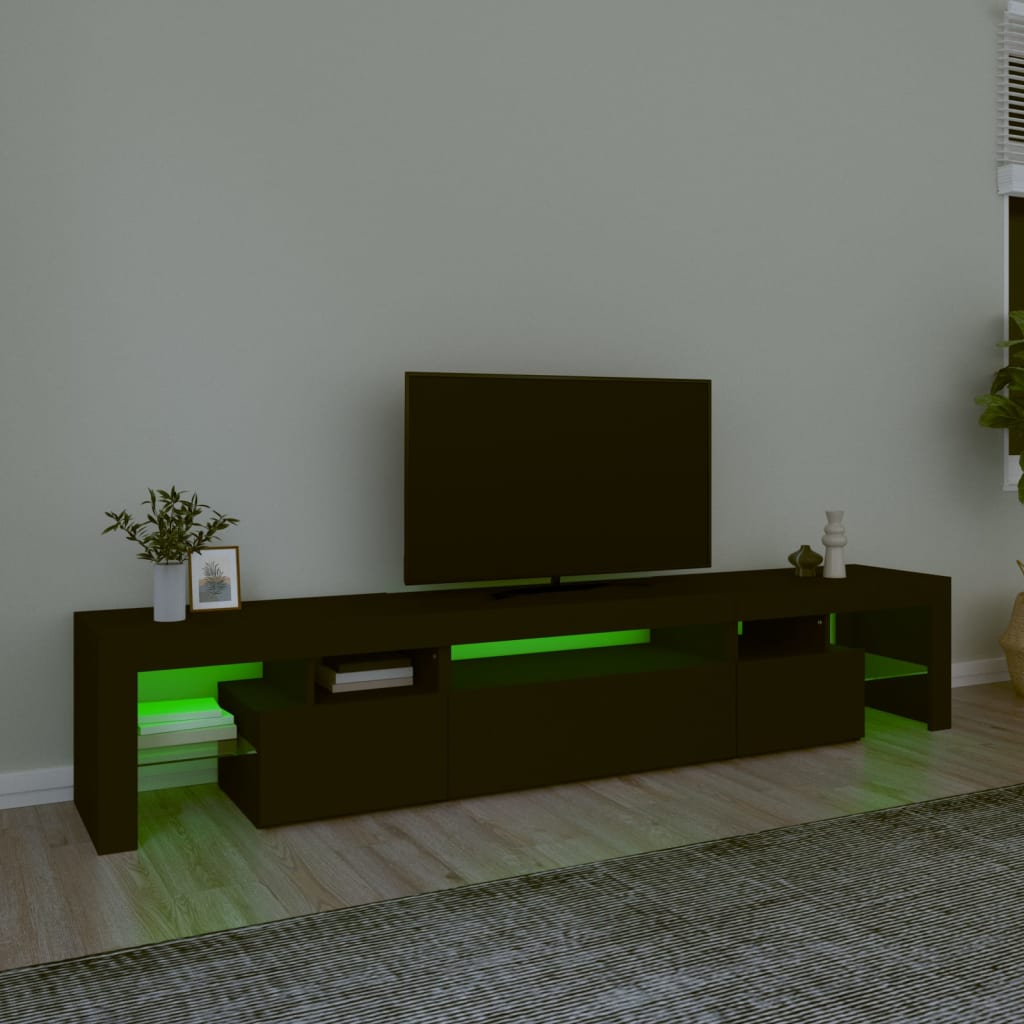 TV skrinka s LED svetlami čierna 215x36,5x40 cm