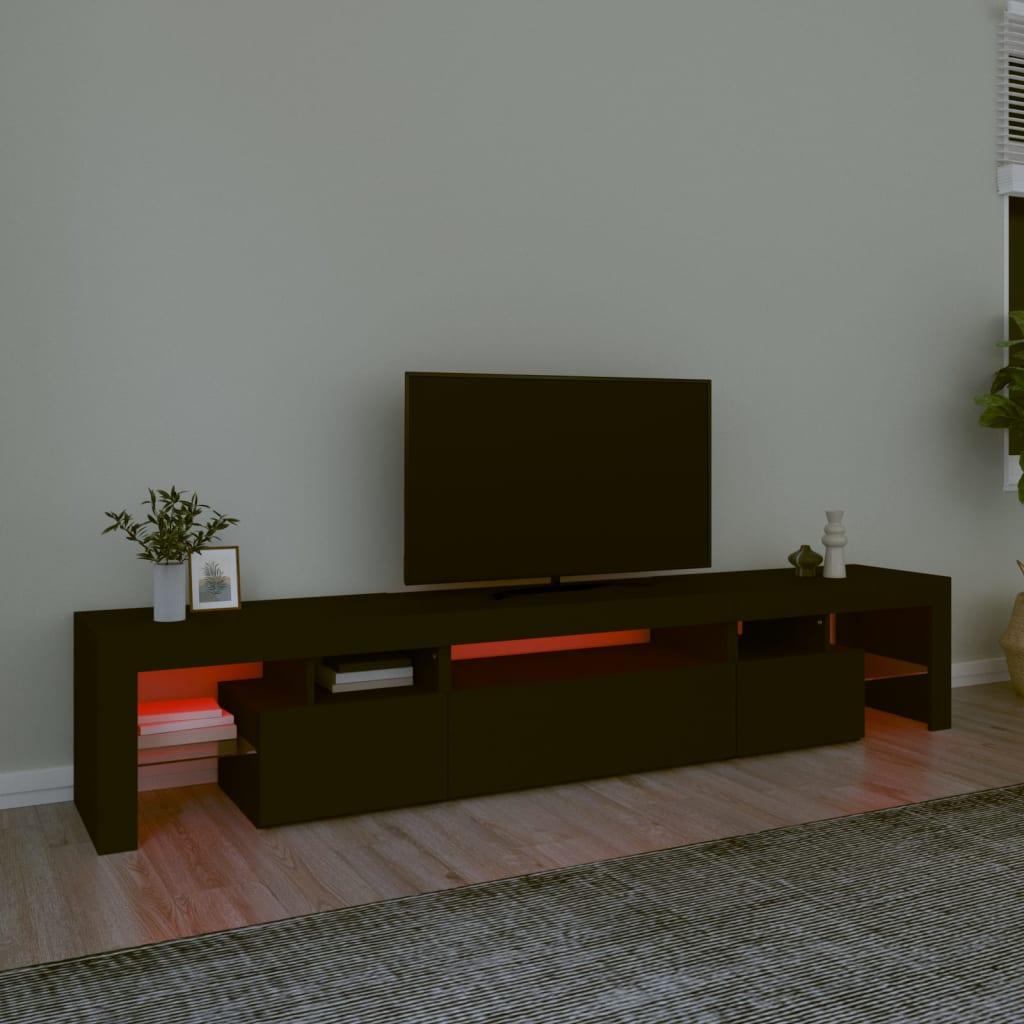 TV skrinka s LED svetlami čierna 215x36,5x40 cm