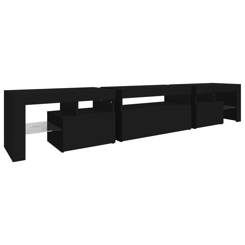 TV skrinka s LED svetlami čierna 215x36,5x40 cm