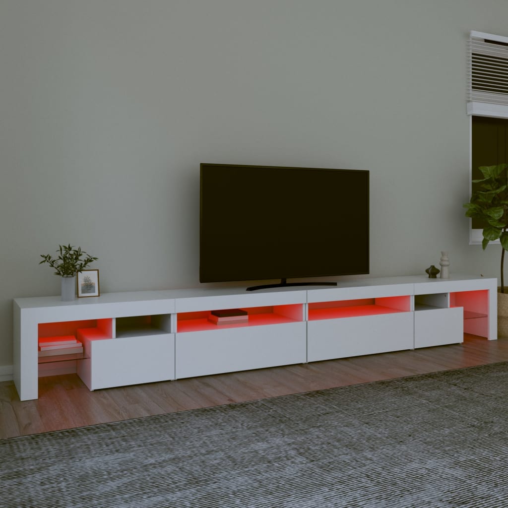 TV skrinka s LED svetlami biela 290x36,5x40 cm