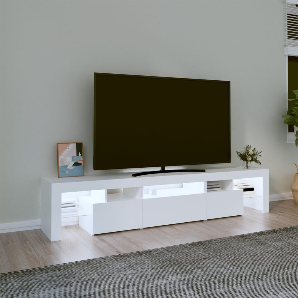 TV skrinka s LED svetlami biela 200x36,5x40 cm