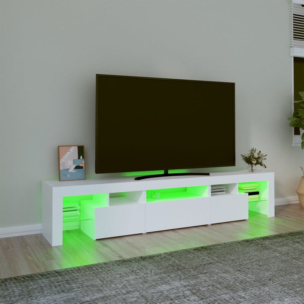 TV skrinka s LED svetlami biela 200x36,5x40 cm