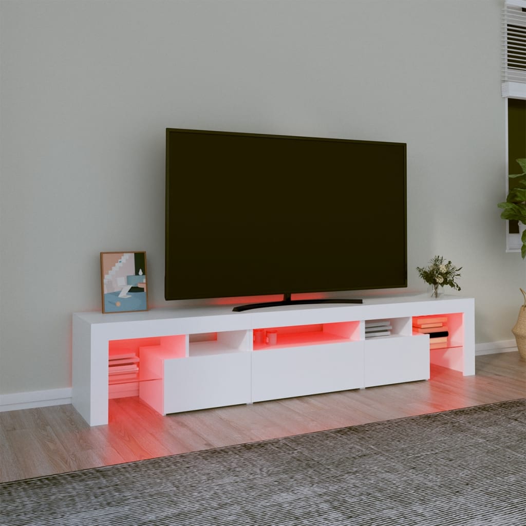 TV skrinka s LED svetlami biela 200x36,5x40 cm