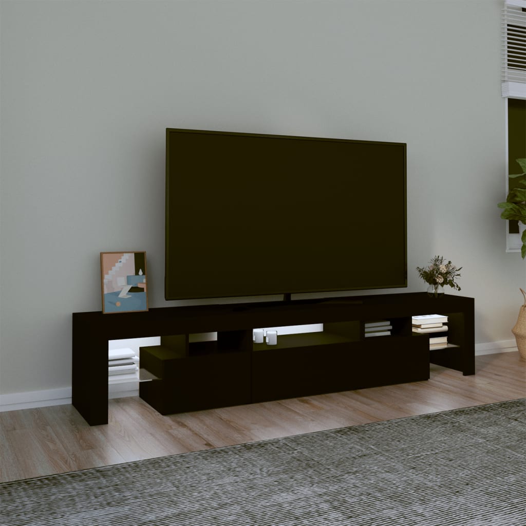 TV skrinka s LED svetlami čierna 200x36,5x40 cm