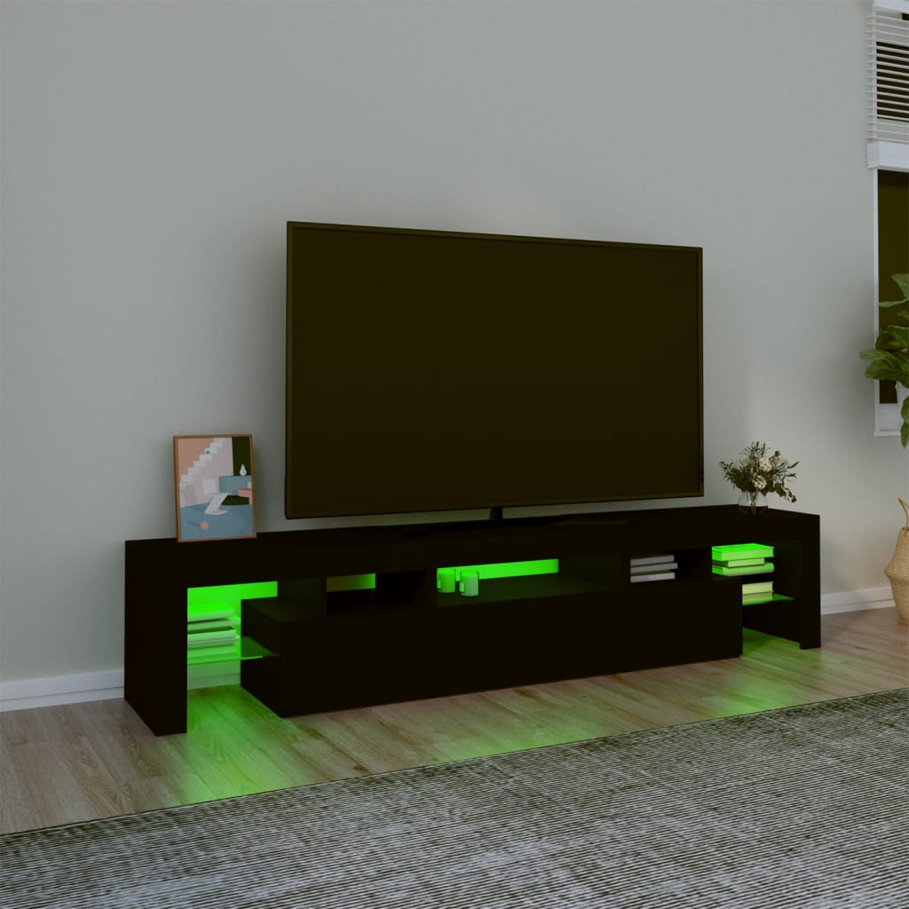 TV skrinka s LED svetlami čierna 200x36,5x40 cm
