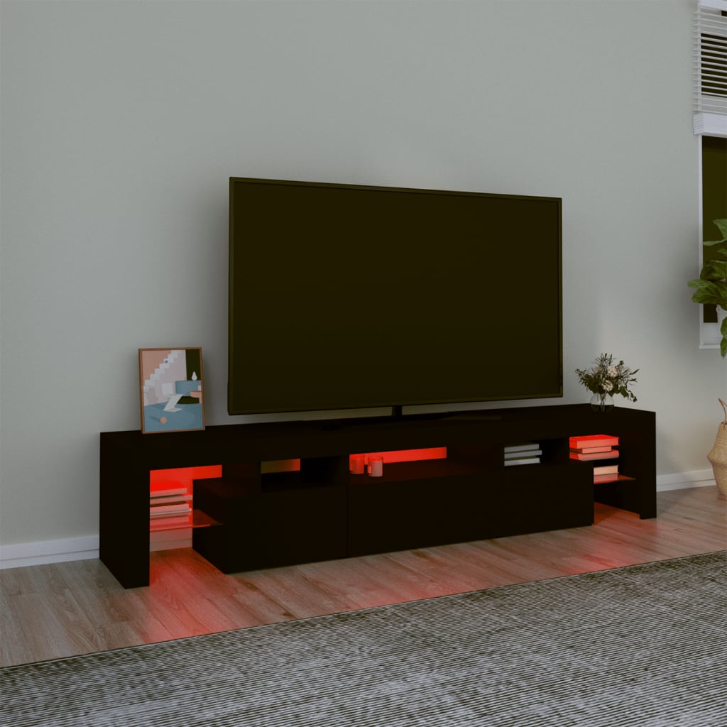 TV skrinka s LED svetlami čierna 200x36,5x40 cm