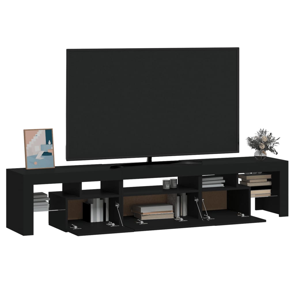 TV skrinka s LED svetlami čierna 200x36,5x40 cm