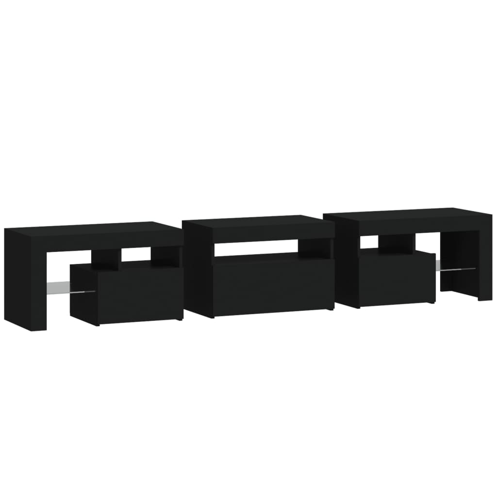 TV skrinka s LED svetlami čierna 200x36,5x40 cm