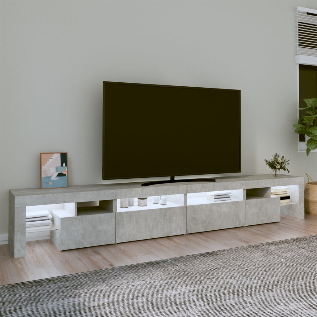TV skrinka s LED svetlami betónová sivá 260 x 36,5 x 40 cm