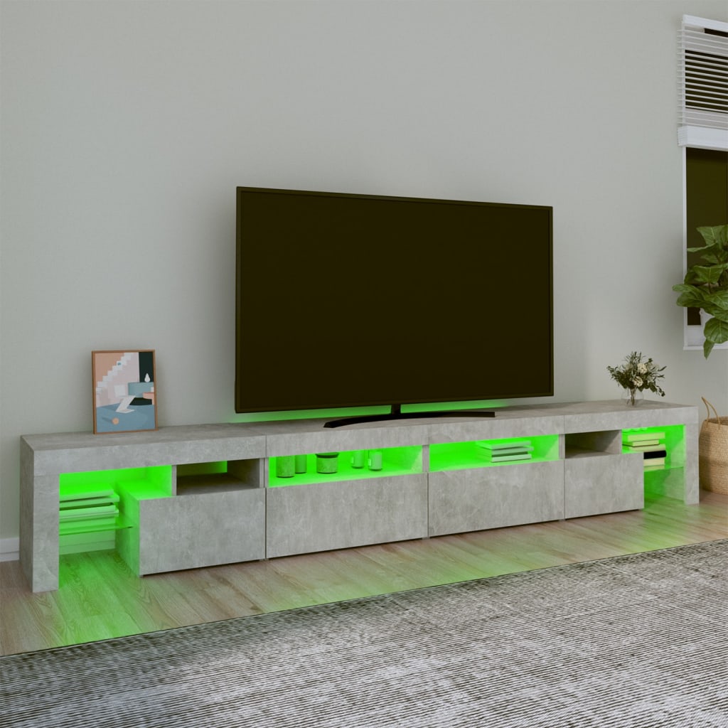 TV skrinka s LED svetlami betónová sivá 260 x 36,5 x 40 cm